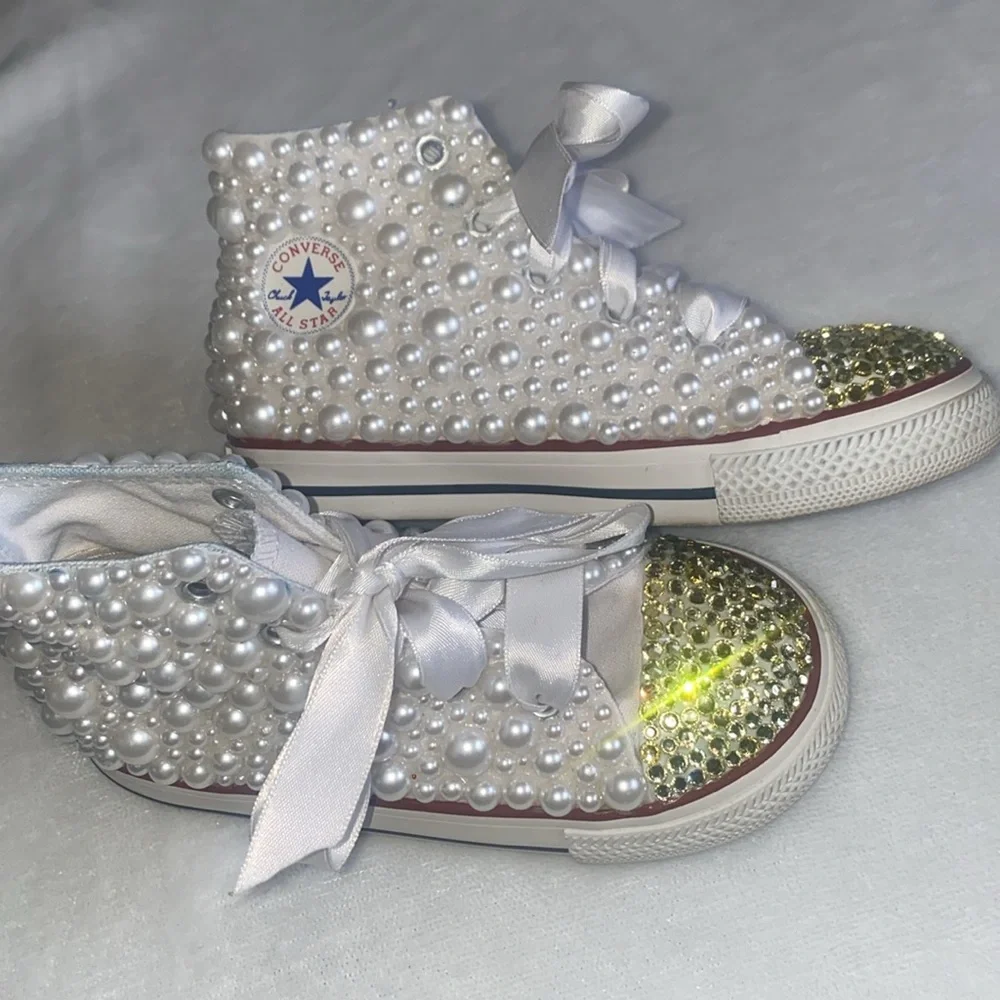 Custom Pearl & Crystal Converse toddler size 9 use gently